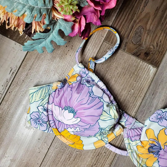 NWT Cupshe Bikini Top Underwire & Push Up Purple Orange Floral Size Large - Picture 9 of 15